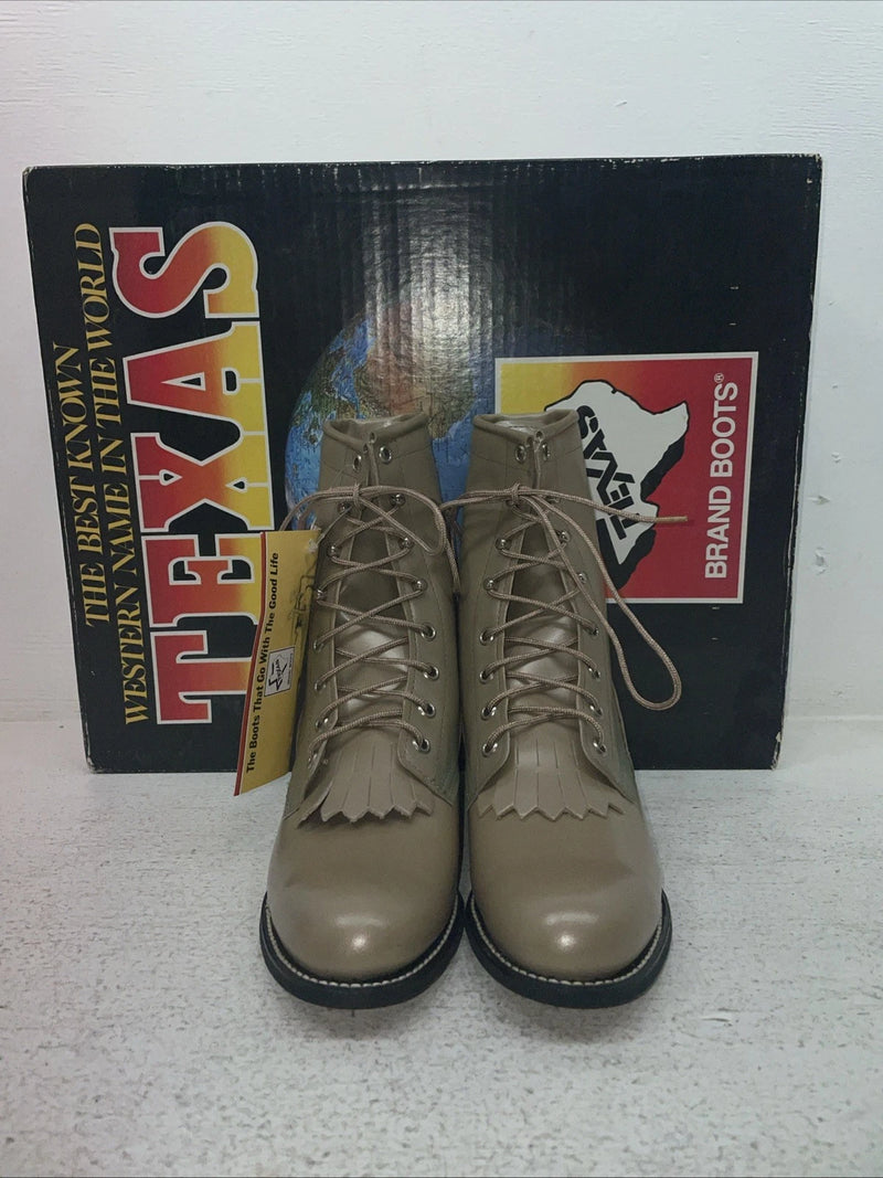 New Youth Tan Lace Up Texas Brand Cowboy Boots. 4498 5.5 5 1/2 M. 22-117