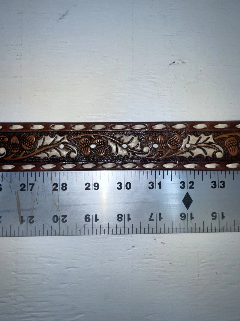 New Brown Genuine Leather Tooled And Weaved 30” Belt #18071 NN-24