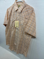 New Men’s ELY Cattleman Orange Plaid Short Sleeve Pearl Snap Large X-61