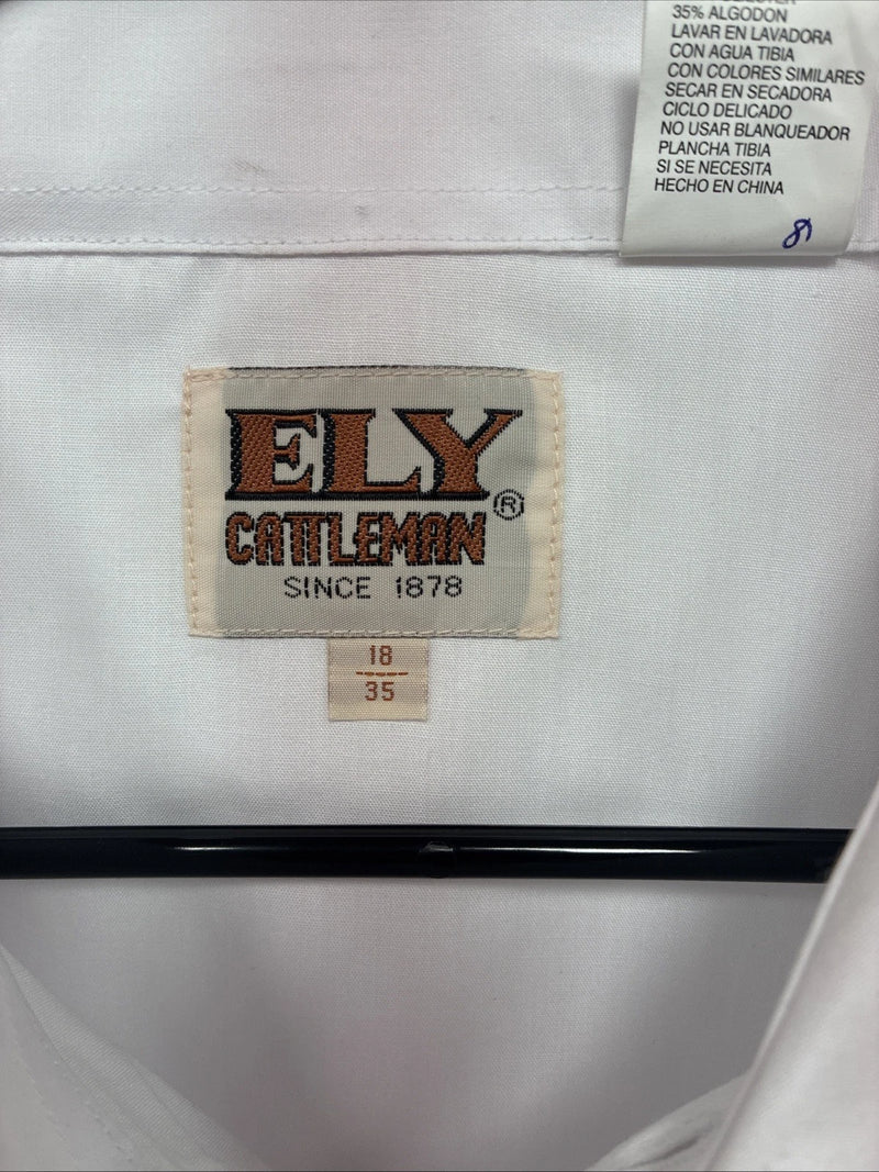 New Men’s ELY Cattleman White Long Sleeve Pearl Snap 18 X 35 2XL R-25