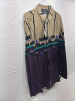 New Men’s GunSmoke Purple Tan Design Long Sleeve Button Up Large X-5