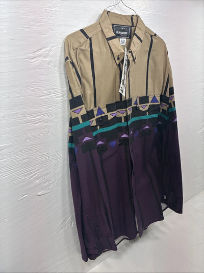 New Men’s GunSmoke Purple Tan Design Long Sleeve Button Up Large X-5