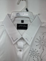 New Women’s White Horse White Gem Long Sleeve Pearl Snap XL II-29