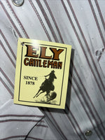 New Men’s Pink Stripped ELY Cattleman Short Sleeve Pearl Snap Shirt. 14.5 S P-69