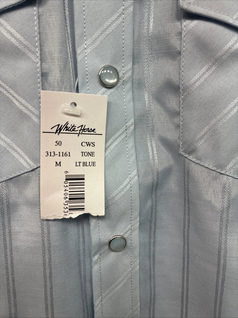 New Boys White Horse Blue Long Sleeve Pearl Snap Medium DD-120