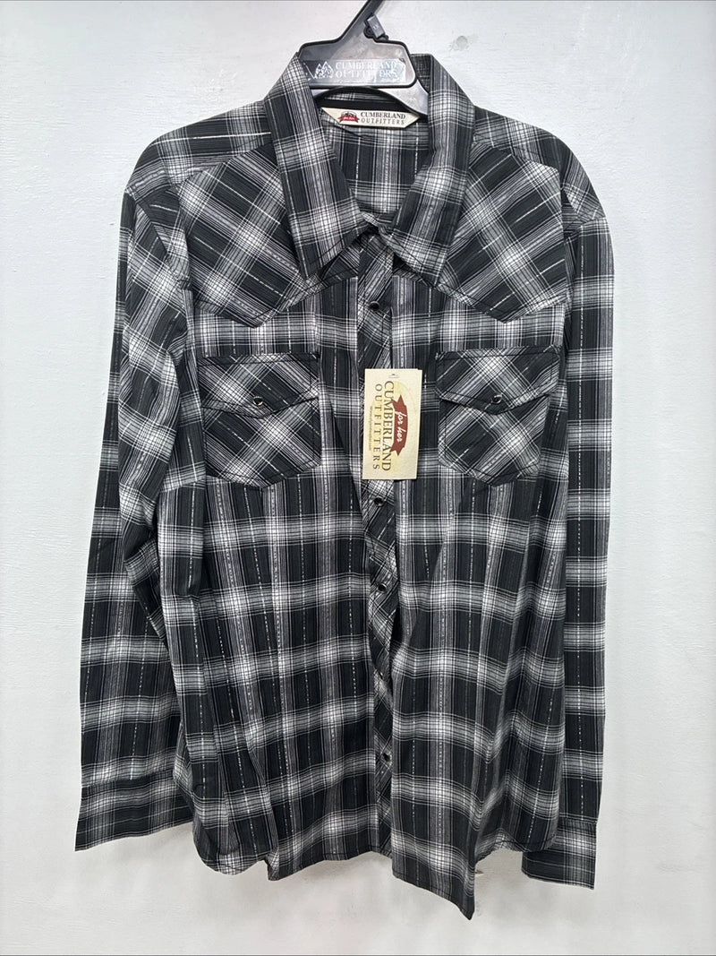 New Women’s Cumberland Gray Plaid Long Sleeve Pearl Snap XL LL-7
