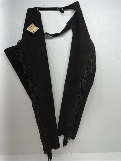 New Equi-grip Brown Show Chaps With Fringe Adjustable Waist 38” L-37