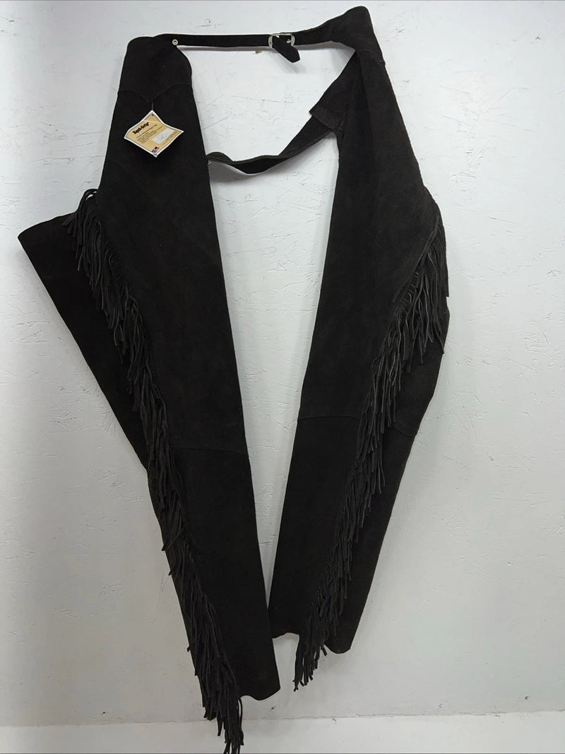 New Equi-grip Brown Show Chaps With Fringe Adjustable Waist 38” L-37