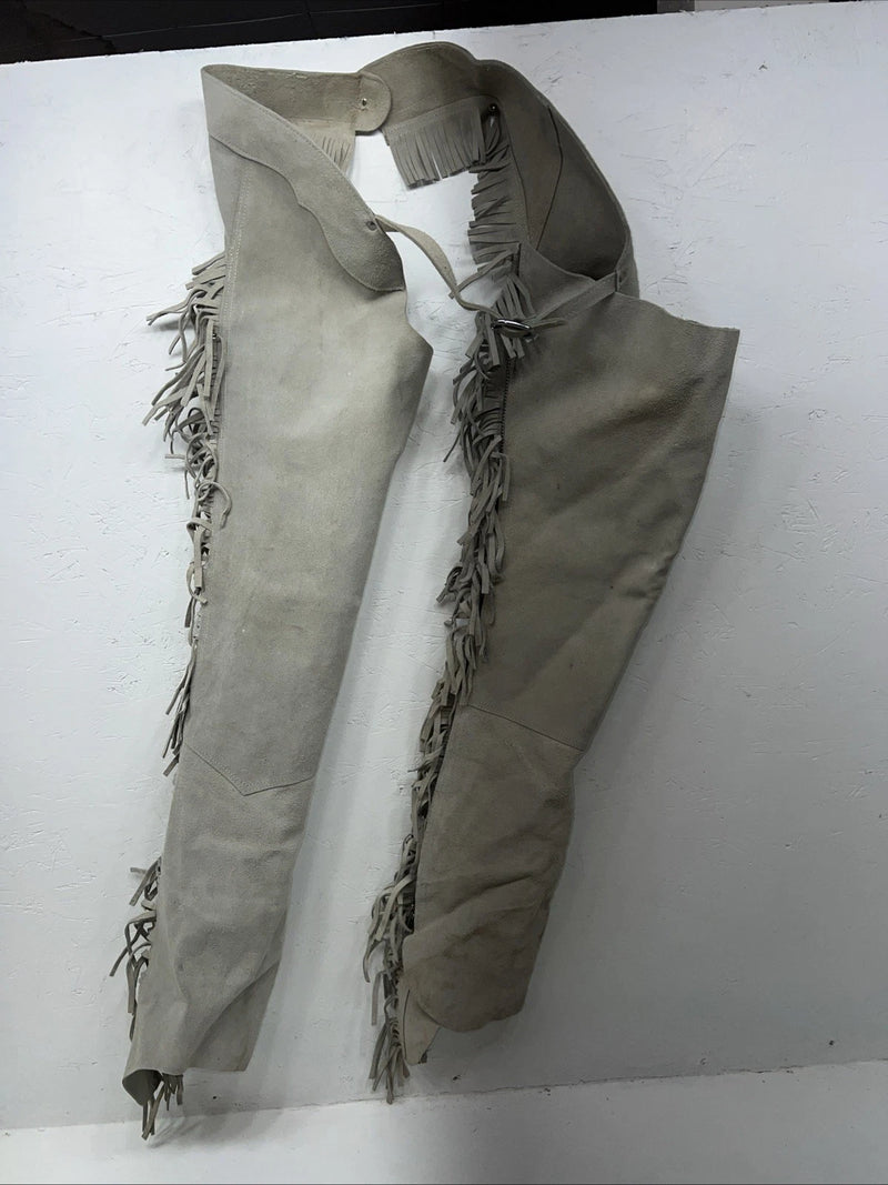 NOS Tan Medium Show Chaps With Fringe Adjustable Waist 43” L-42