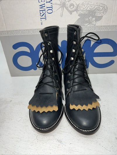 New Woman’s Black Lace Up Acme Cowboy Boots. C 4016 6.5 6 1/2 M. 19-127