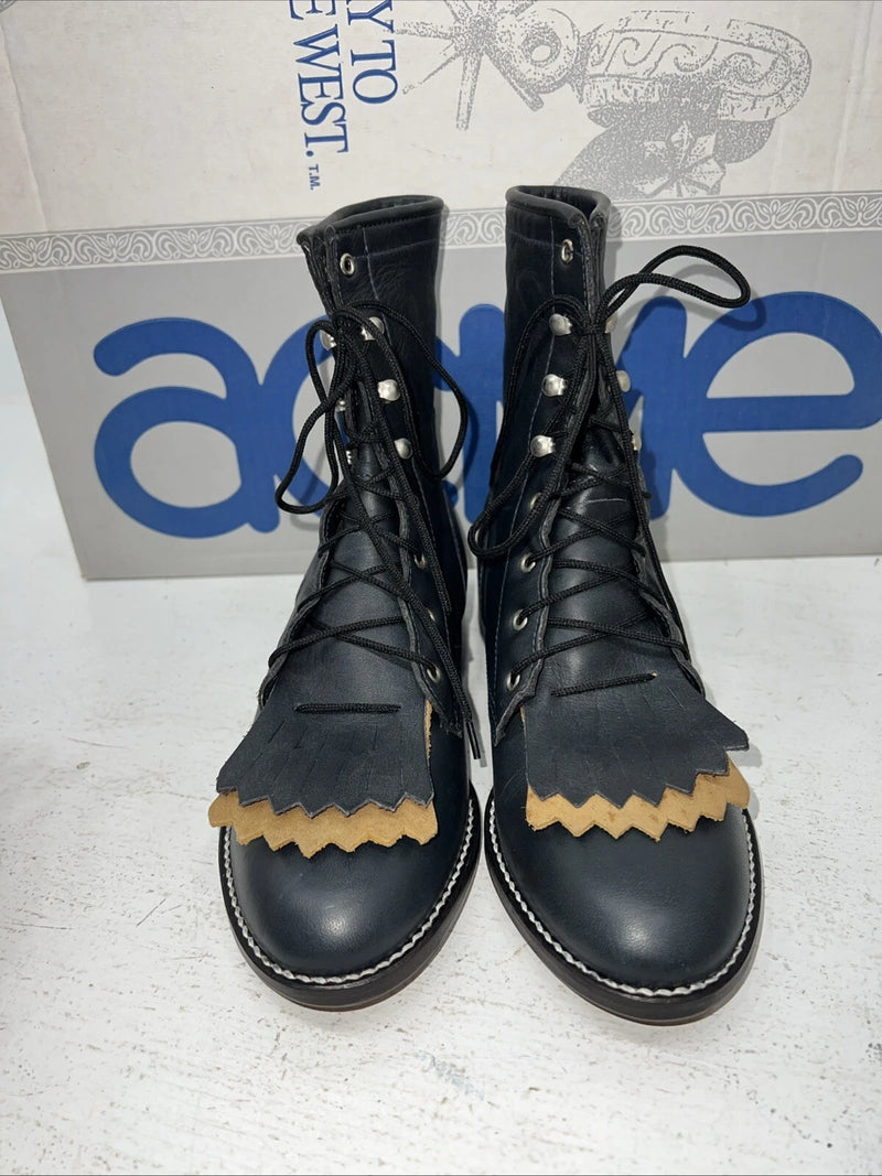New Woman’s Black Lace Up Acme Cowboy Boots. C 4016 6.5 6 1/2 M. 19-127