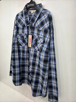 New Women’s Cumberland Blue Black Plaid Long Sleeve Pearl Snap 2XL GG-36