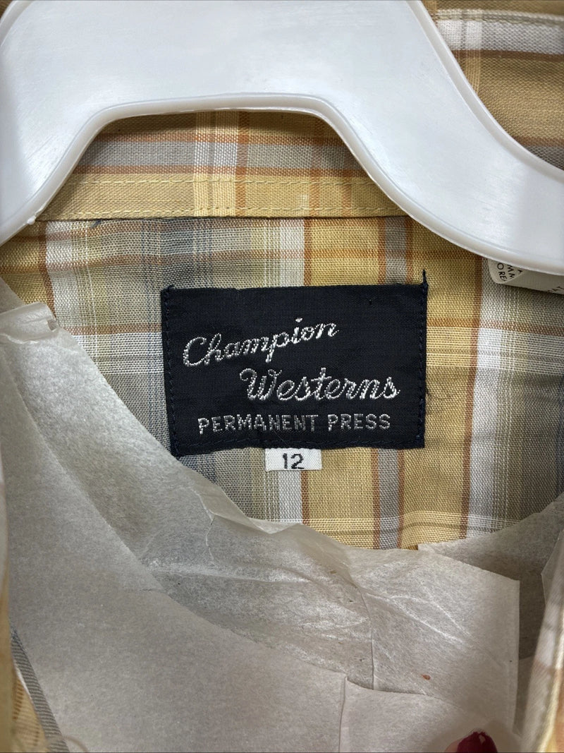New Women’s Champion Western Yellow Plaid Long Sleeve Pearl Snap Size 12 LL-109