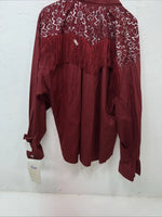 New Women’s Lila Smitty Burgundy Western Show Shirt With Fringe XL #332 UU-14