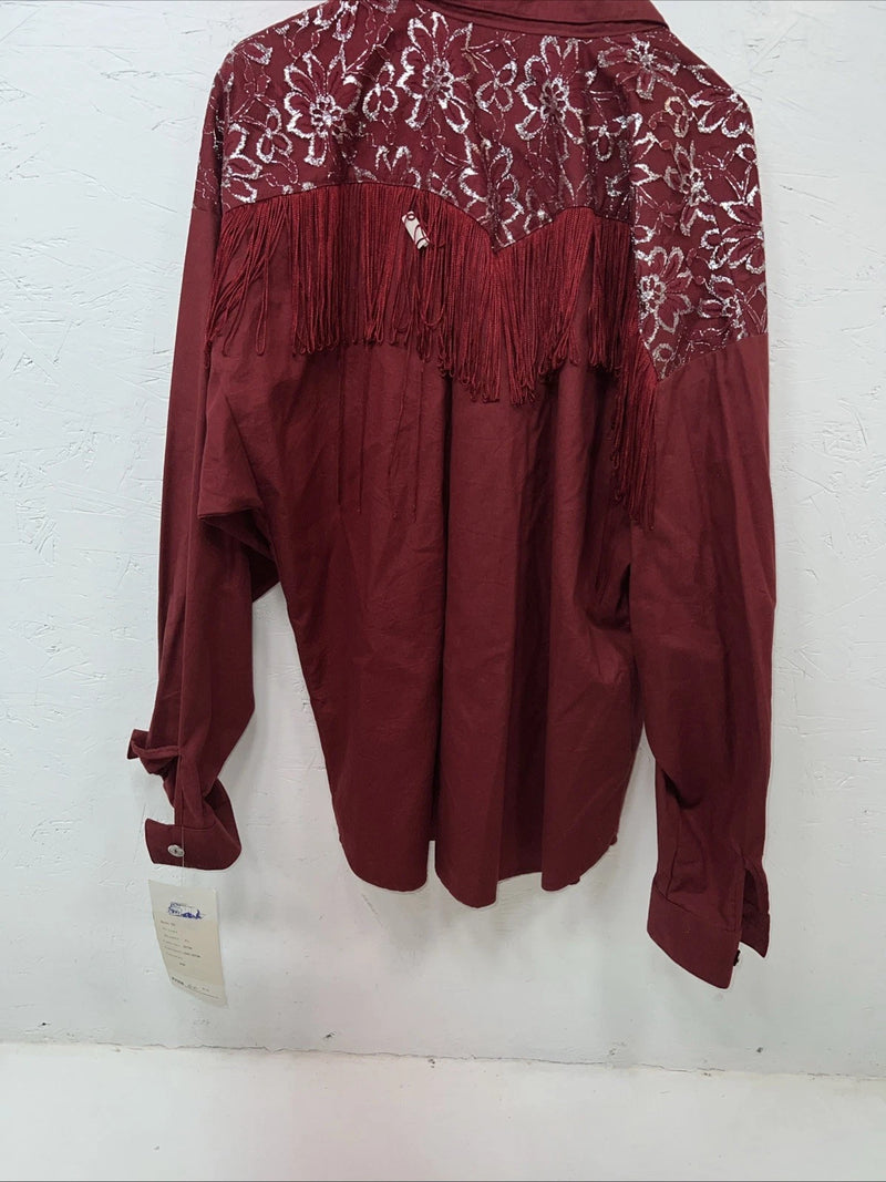 New Women’s Lila Smitty Burgundy Western Show Shirt With Fringe XL #332 UU-14