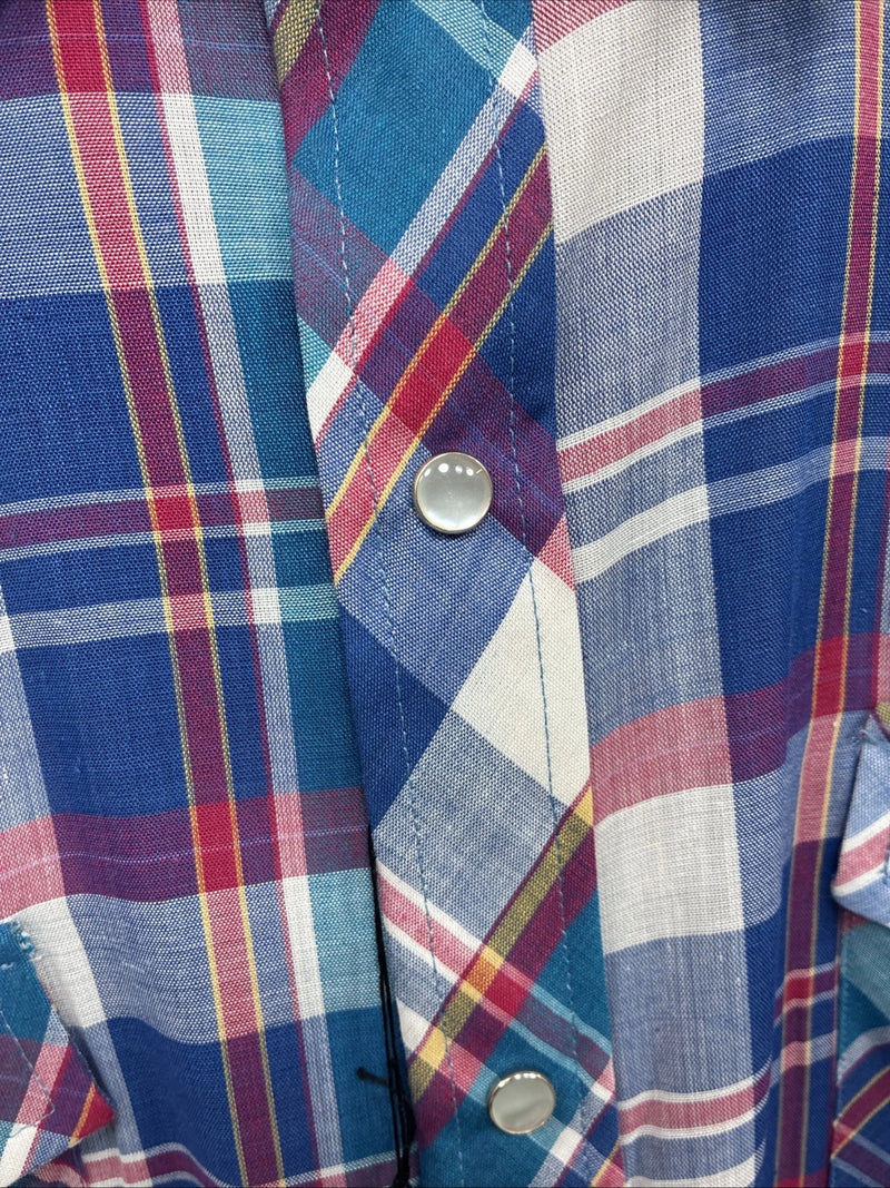 New Men’s ELY Cattleman Purple Plaid Long Sleeve Pearl Snap Large X-35