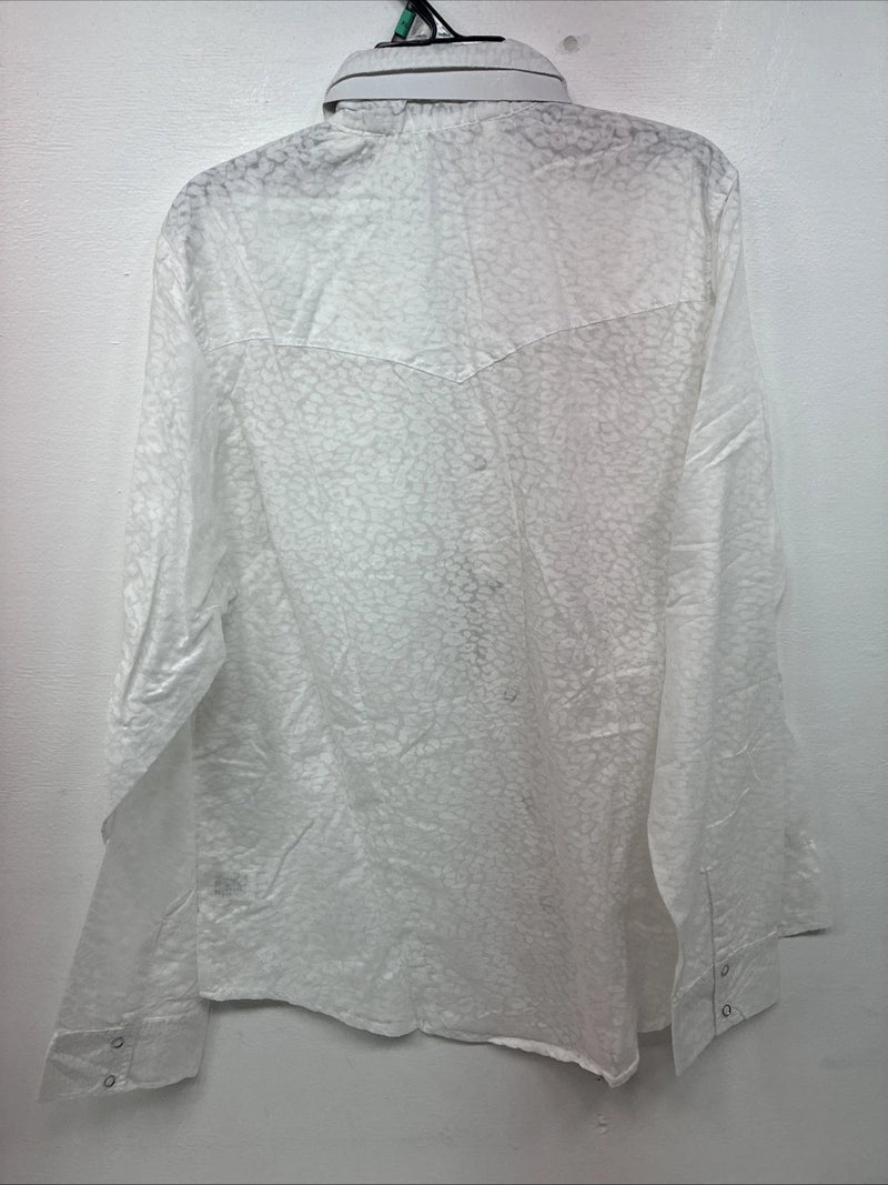 New Women’s Cumberland White Cheetah Print Long Sleeve Pearl Snap XL GG-83