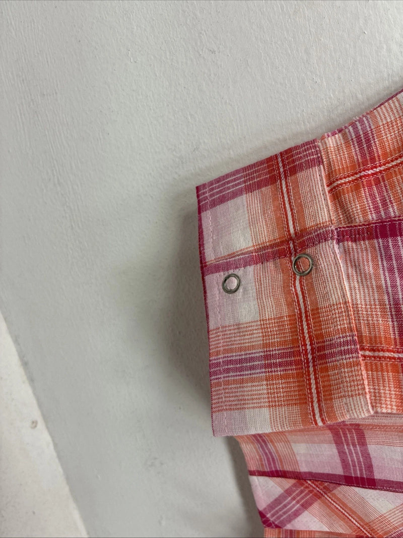 New Women’s Cumberland Pink Orange Plaid Long Sleeve Pearl Snap Large II-106