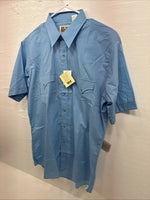 New Men’s ELY Cattleman Blue Short Sleeve Pearl Snap 16 Large AA-107