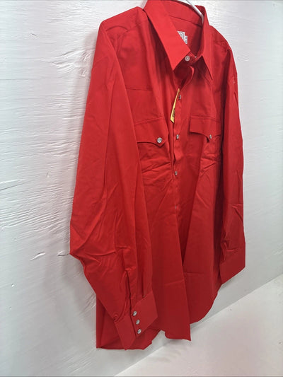 New Men’s H Bar C Simple Red Long Sleeve Pearl Snap 17.5 X 35 XL R-58