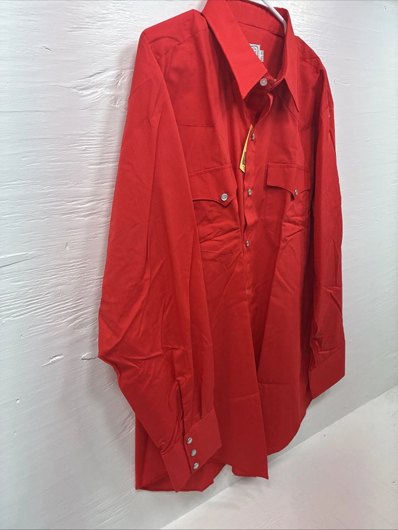 New Men’s H Bar C Simple Red Long Sleeve Pearl Snap 17.5 X 35 XL R-58