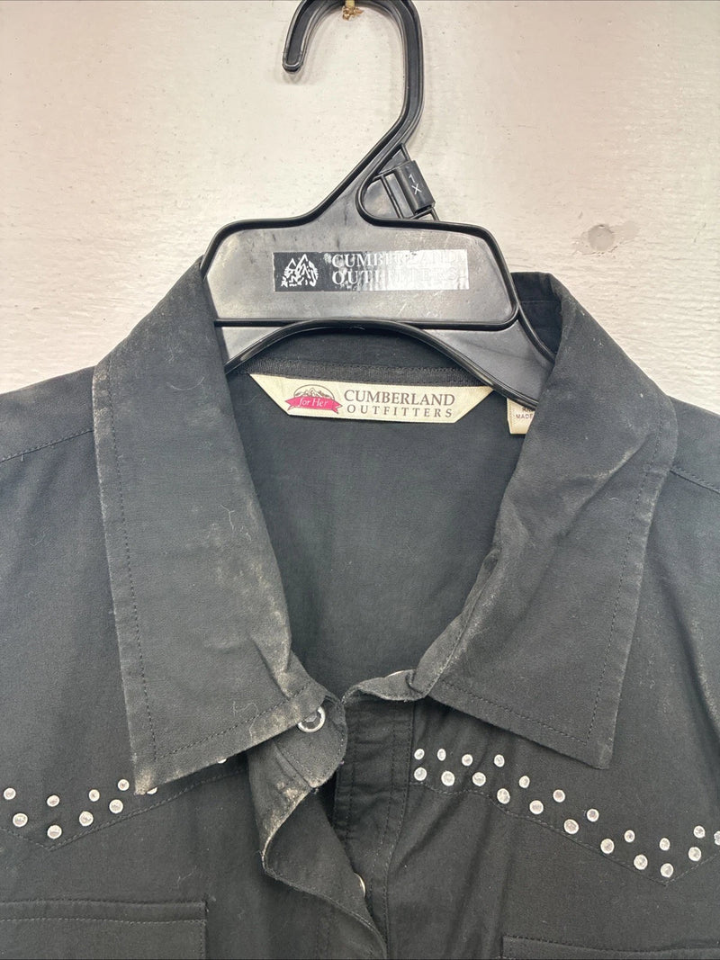 New Women’s Cumberland Black Gem Long Sleeve Pearl Snap 1XL GG-45