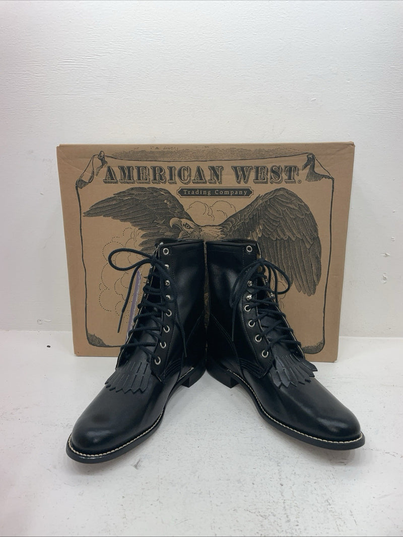 New Men’s Black Lace Up American West Cowboy Boots. 6991 9.5 9 1/2 E W. 6-101
