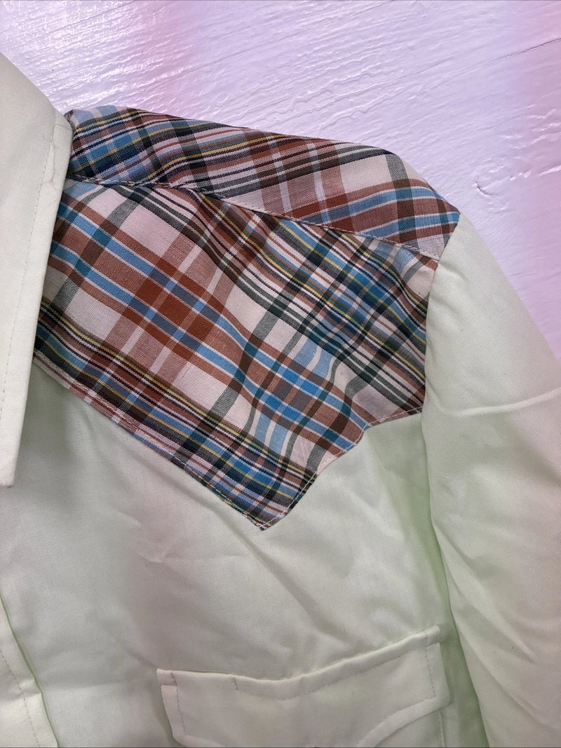 New Women’s Western Shirt Green Plaid Long Sleeve Pearl Snap 16 XL CC-94