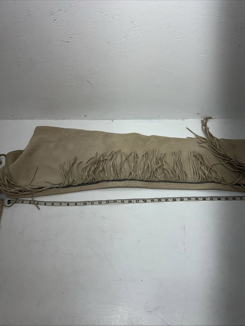 New Tan Whitman Show Chaps With Fringe Adjustable Waist 43” L-49