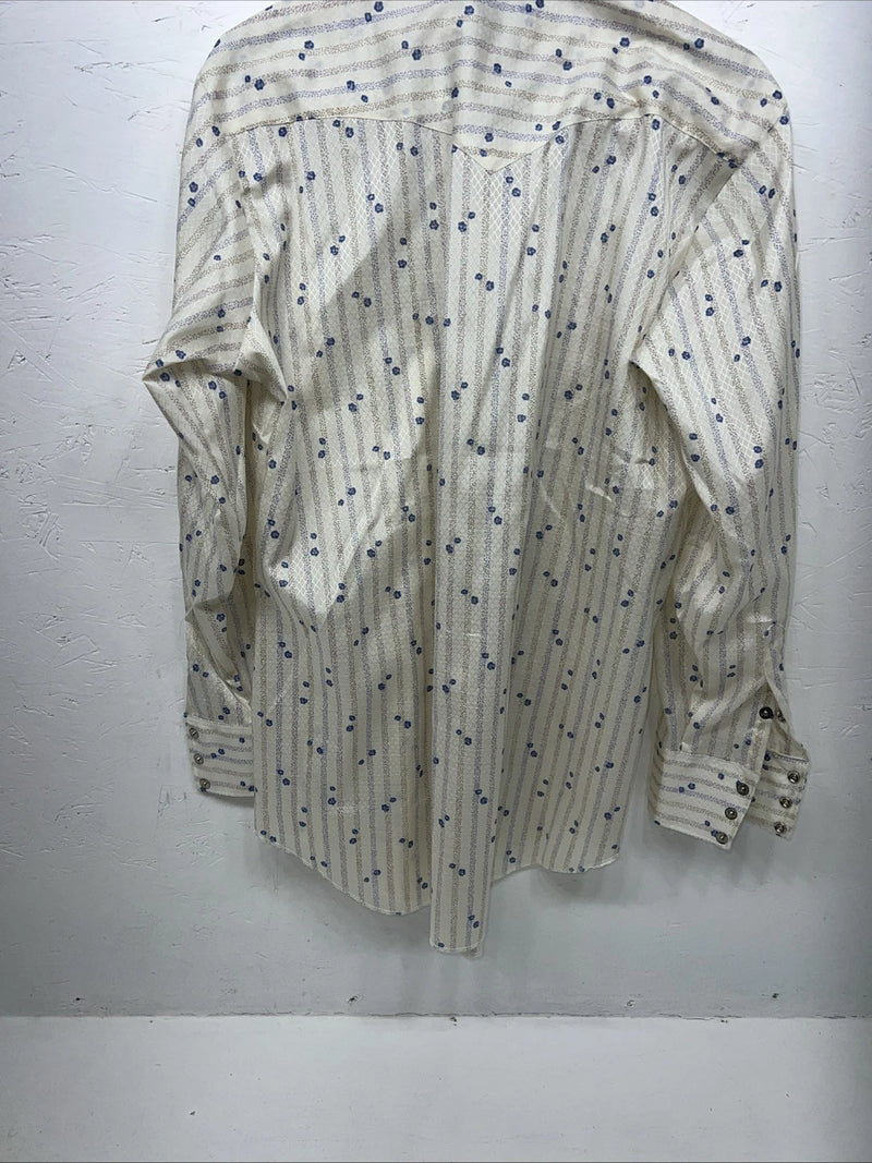 New Men’s White Floral HbarC Ranchwear Long Sleeve Pearl Snap Shirt 16x34 L S-32