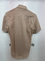 New Mems Western Shirt Brown Checkered Short Sleeve Pearl Snap Small AA-103