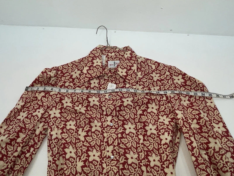 New Women’s Red Floral Tem Tex Long Sleeve Button Up Shirt #7144 3B-95