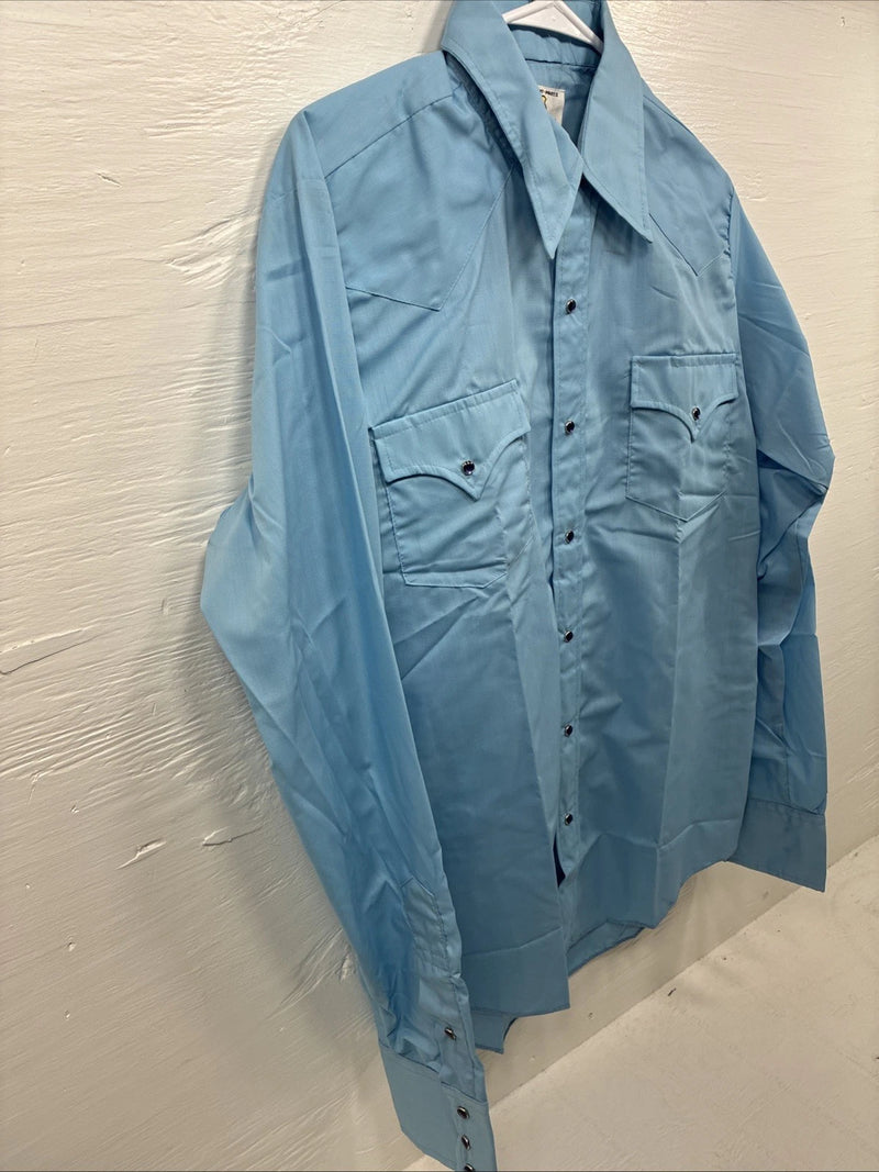 New Men’s Dickson Jenkins Blue Long Sleeve Pearl Snap 16 Large AA-118