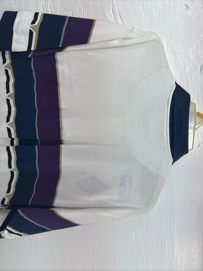 New Men’s Cumberland White Purple Design Short Sleeve Polo Short Large V-90