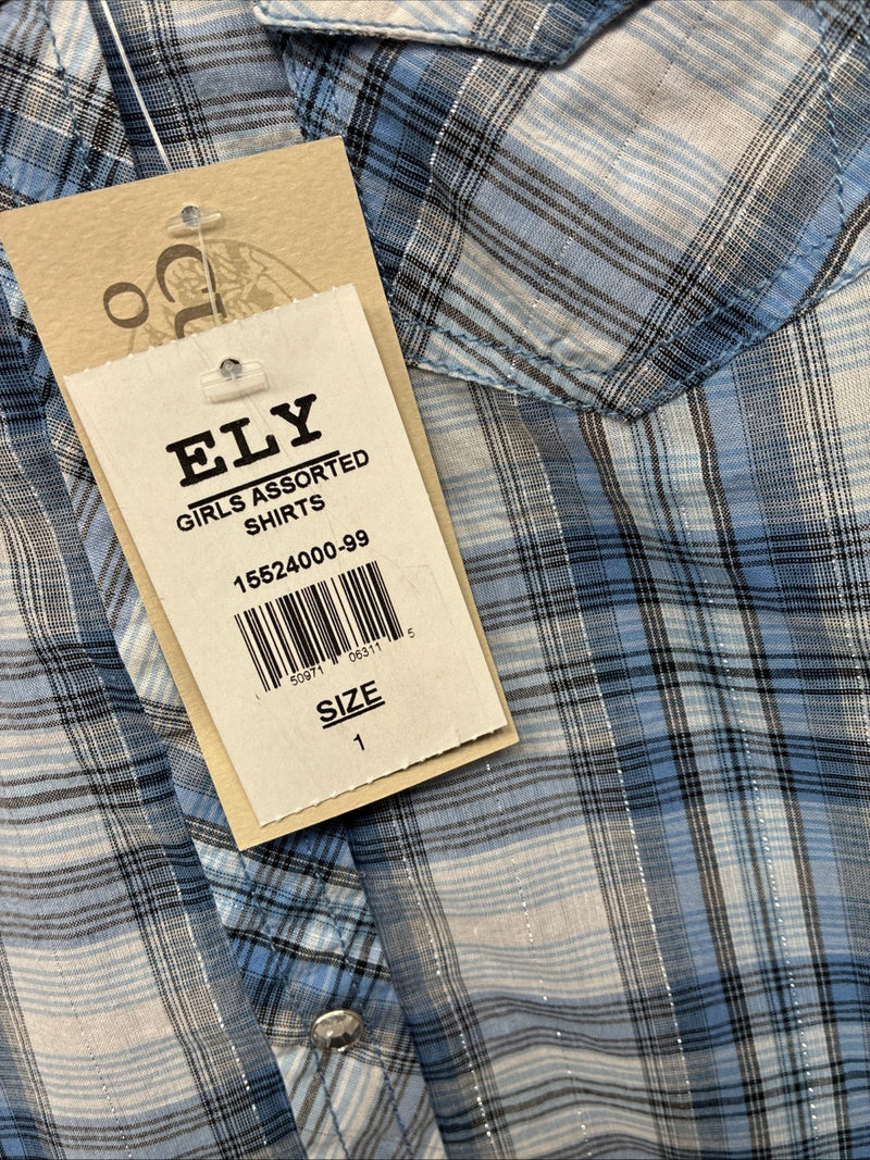 New Girls Cumberland Blue Plaid Long Sleeve Pearl Snap Size 1 YY-1