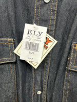 New Men’s ELY Cattleman Dark Jean Design Long Sleeve Pearl Snap Shirt 2XL H-21