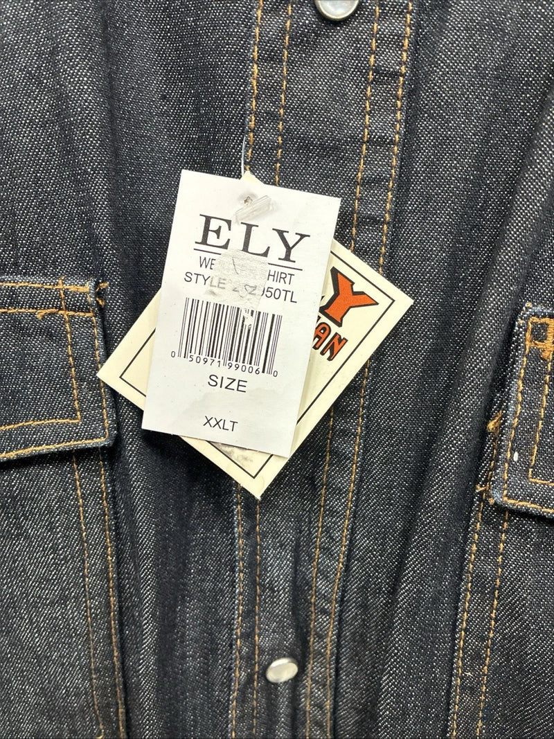 New Men’s ELY Cattleman Dark Jean Design Long Sleeve Pearl Snap Shirt 2XL H-21