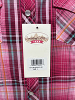 New Women’s Cumberland Pink Plaid Short Sleeve Pearl Snap Large GG-27