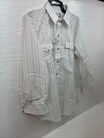 New Men’s H Bar C White Stripe Long Sleeve Pearl Snap 16.5 Large Q-72
