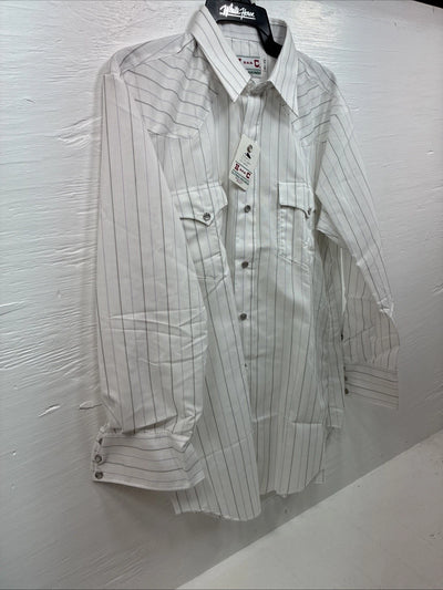 New Men’s H Bar C White Stripe Long Sleeve Pearl Snap 16.5 Large Q-72