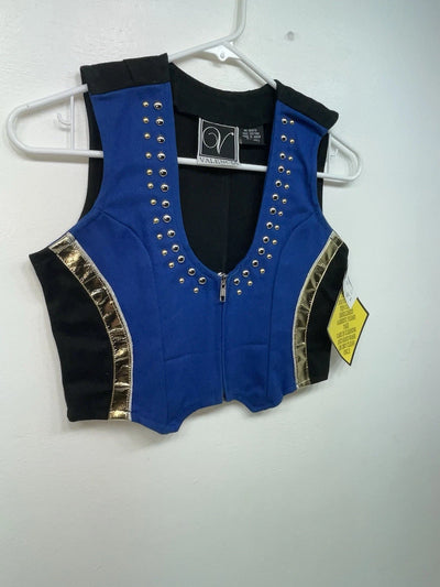 New Women’s Blue Bling Valencia Sleeveless Zip Up Shirt L #05223 3B-59