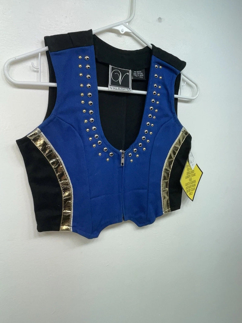 New Women’s Blue Bling Valencia Sleeveless Zip Up Shirt L #05223 3B-59