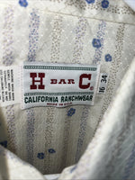 New Men’s White Floral HbarC Ranchwear Long Sleeve Pearl Snap Shirt 16x34 L S-32