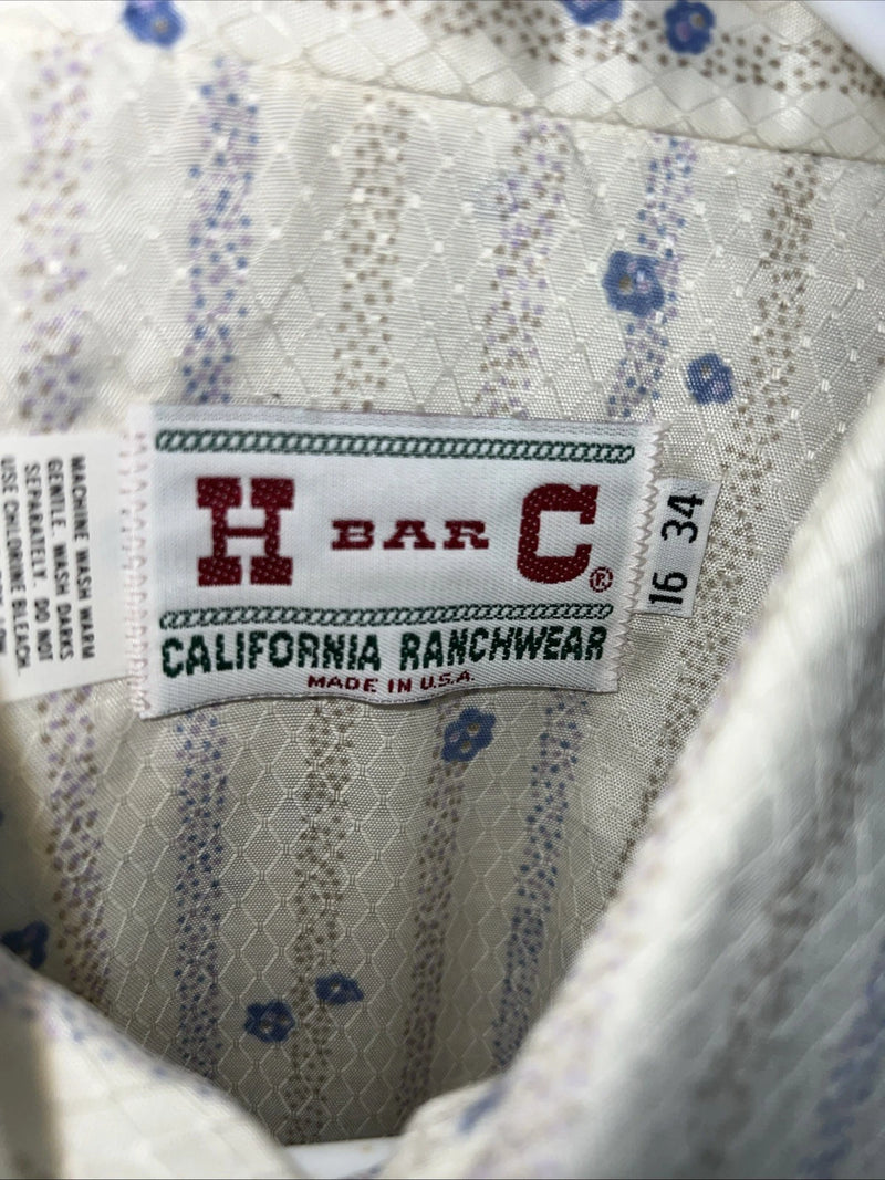 New Men’s White Floral HbarC Ranchwear Long Sleeve Pearl Snap Shirt 16x34 L S-32