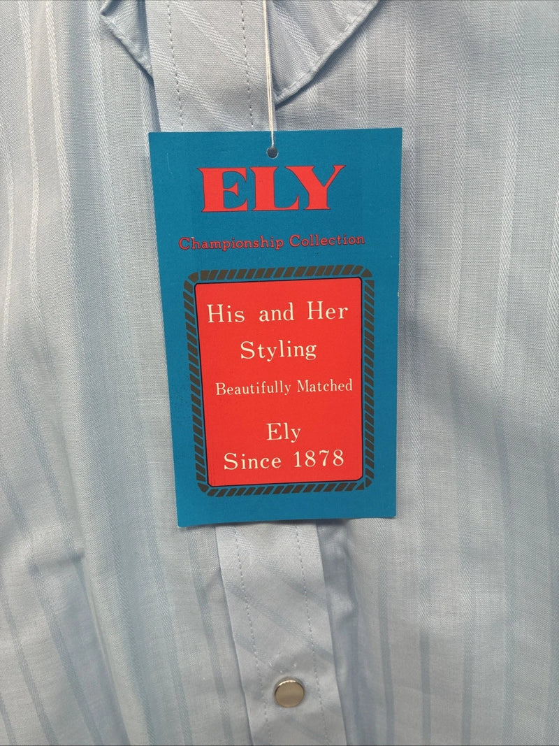 New Women’s ELY Champion Blue Long Sleeve Pearl Snap Medium KK-39
