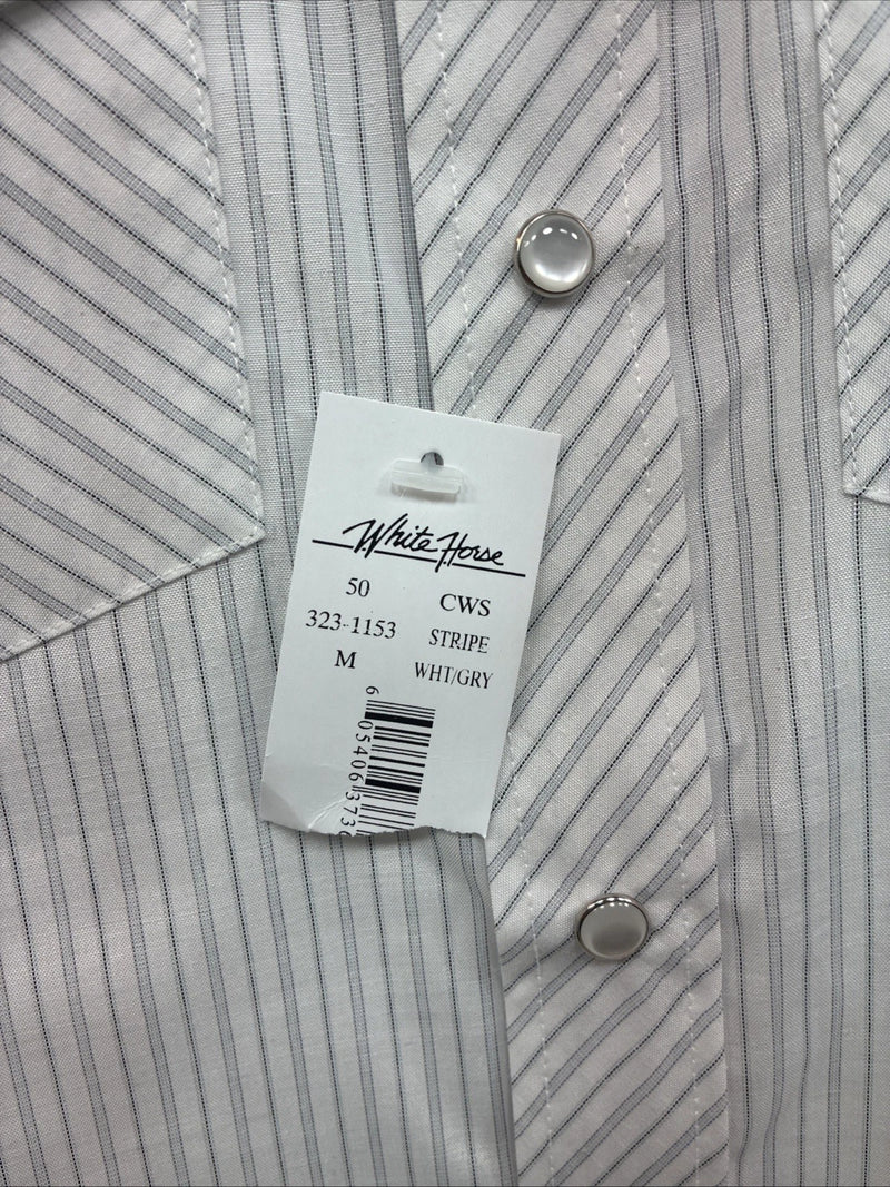 New Kids White Horse Gray Stripe Long Sleeve Pearl Snap Medium DD-54