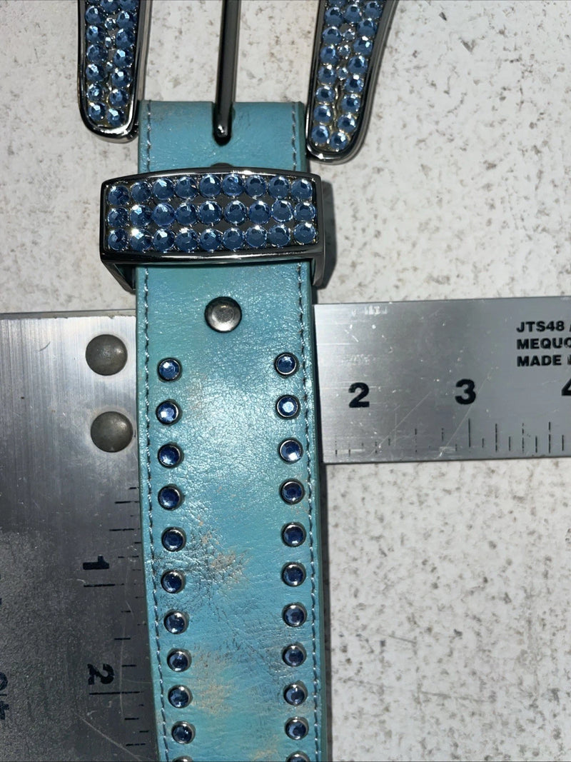 New Blue Genuine Leather 3-D Belt Blue Bling 32” Belt #677 Z-3