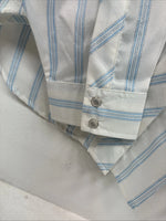 New Women’s White Horse Blue Stripe Long Sleeve Pearl Snap XL II-4
