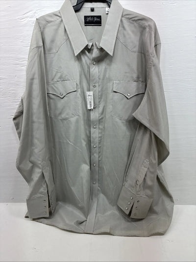 New Men’s White Horse Gray Strip Long Sleeve Pearl Snap 3XL E-61