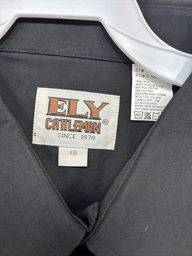 New Men’s ELY cattleman Black Simple Short Sleeve Pearl Snap 2XL H-55